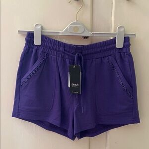Peach Purple Balos French Terry Bamboo Drawstring Shorts Front Back Pockets NWT